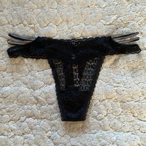 Victorias Secret black lace thong silver straps